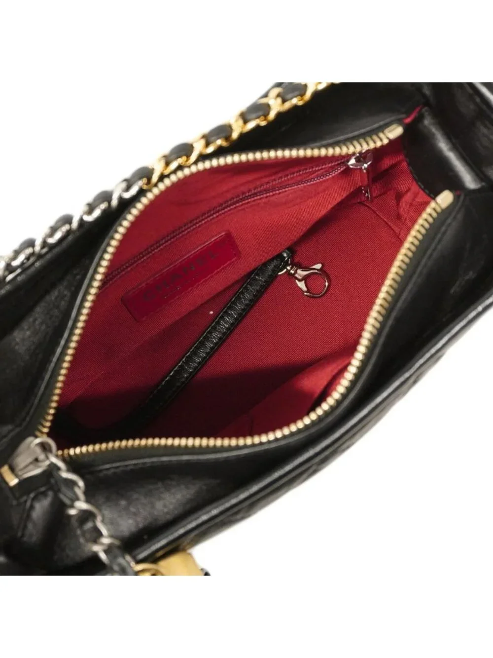 Chanel Shoulder Bag Gabrielle Leather Black Gold Silver